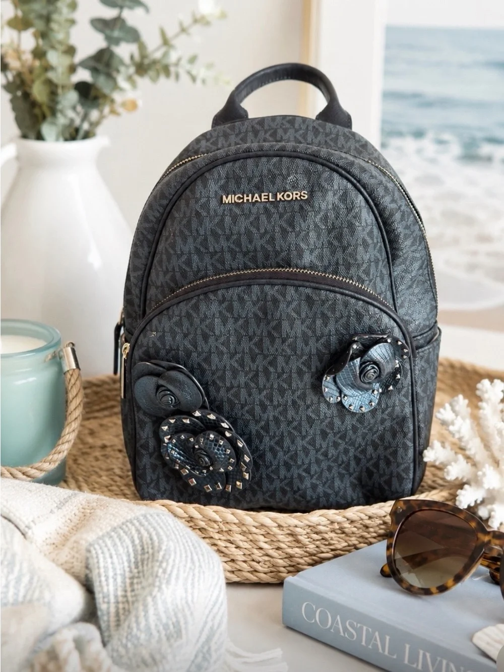 blue floral michael kors mini backpack Michael Flowers Pouches Medium Camera Bag MICHAEL KORS CLASSIC SIGNATURE LOGO